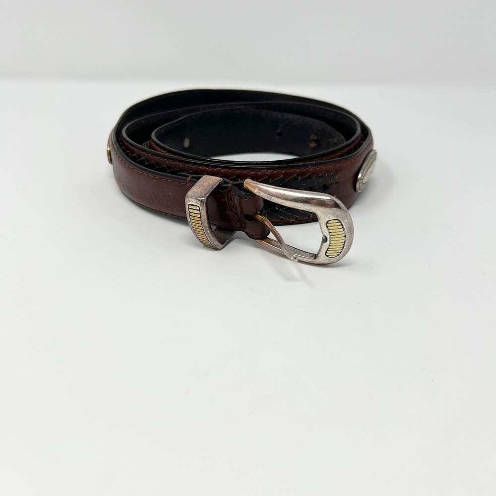 Fossil Vintage Western Brown Black Leather Concho Belt Made in USA size 105/42